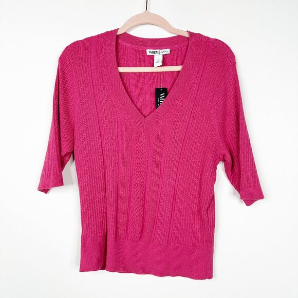 NWT White House Black Market Elbow Sleeve VNeck Pullover Sweater Carmine #WHBM19 - Picture 2 of 9